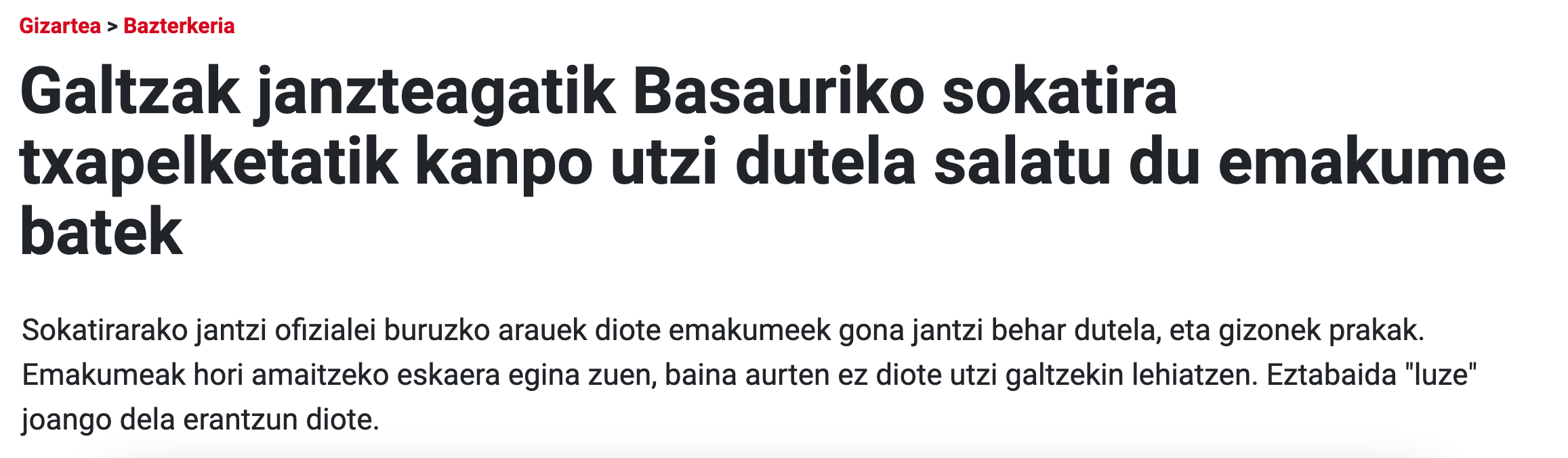 ARGIA: Galtzak janzteagatik Basauriko sokatira txapelketatik kanpo utzi dutela salatu du emakume batek
