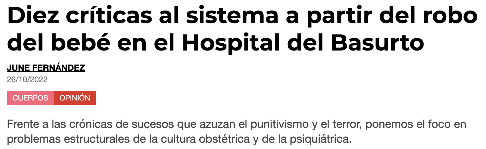 Pikara Magazine: Diez críticas al sistema a partir del robo del bebé en el Hospital del Basurto